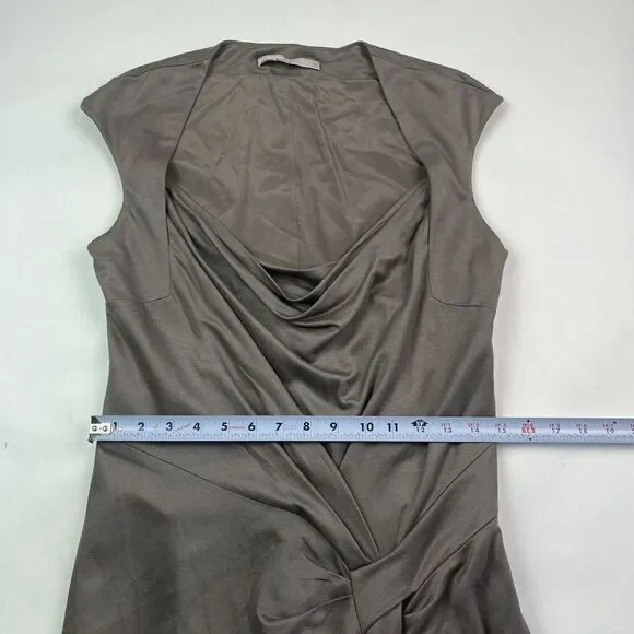 Karen Millen Taupe Brown Cap Sleeve Sheath Dress Size 8 EU 40 Faux Wrap - Picture 8 of 10